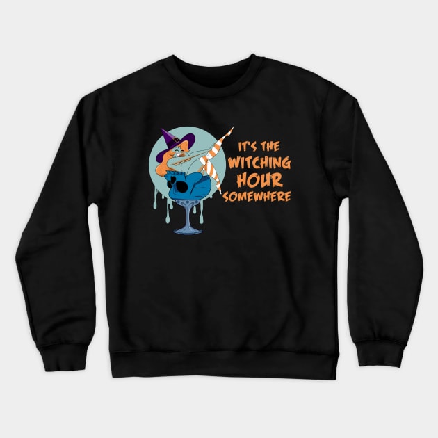 It's The Witching Hour Somewhere (Orange) Crewneck Sweatshirt by HeroInstitute